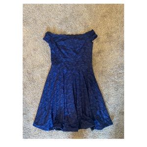 Blue Lace Off the Shoulder Dress